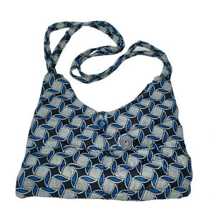 Quilted blue black white boho print‎ large lightweight crossbody